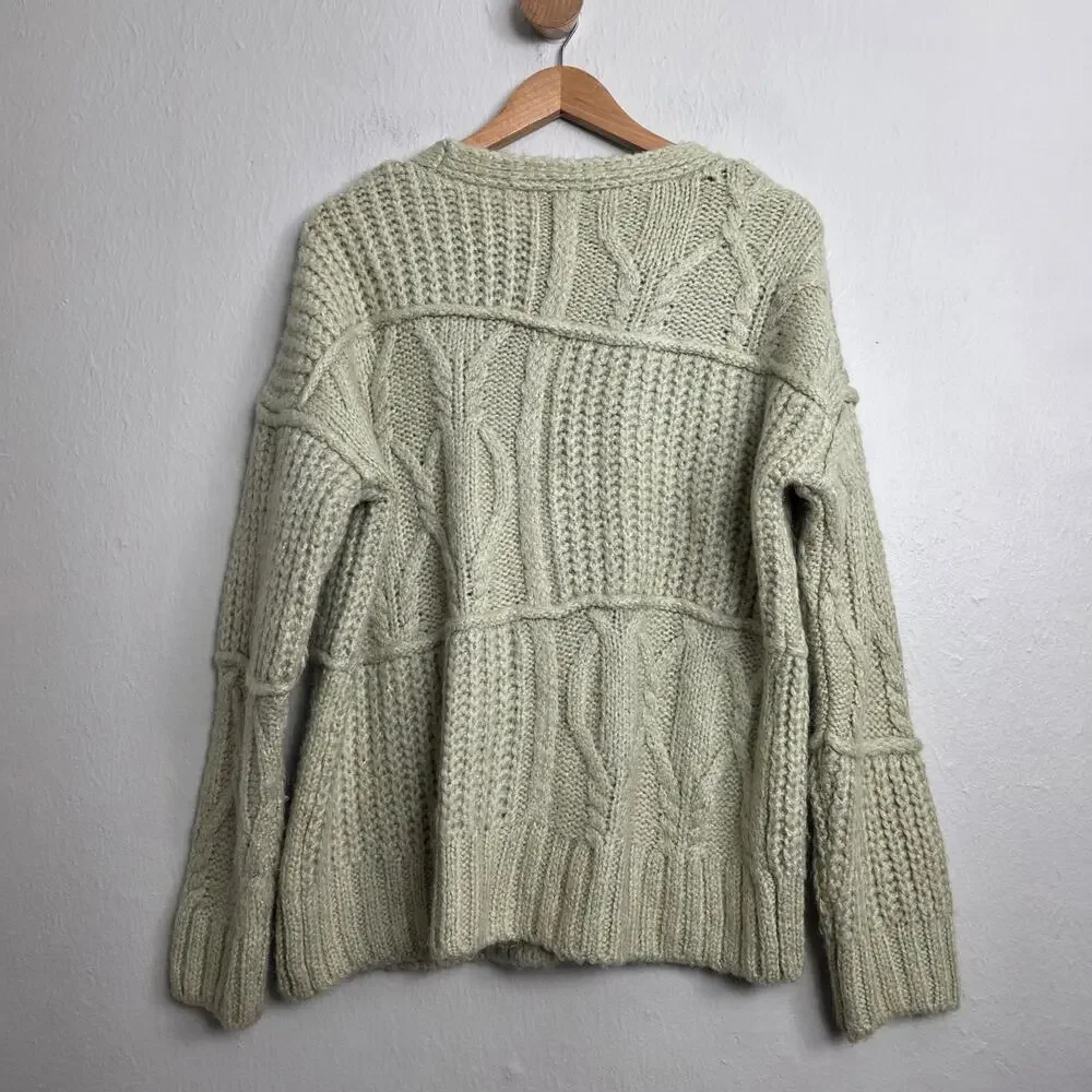 Zara Jeweled Button Chunky Knit Cardigan Blogger Favorite Sage Medium